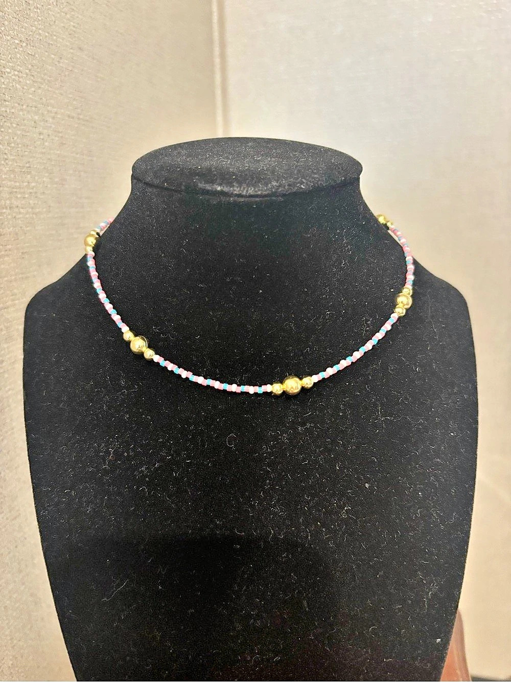 Handmade Beaded Necklace in Pink & Blue brand new